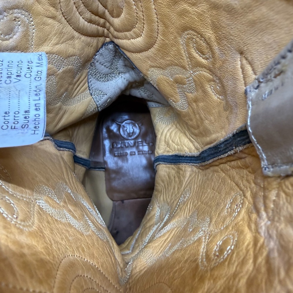 GAVEL Ostrich Leather Beige Western Boots Mens 9.5 EE Vintage Exotic Cowboy - Picture 10 of 12